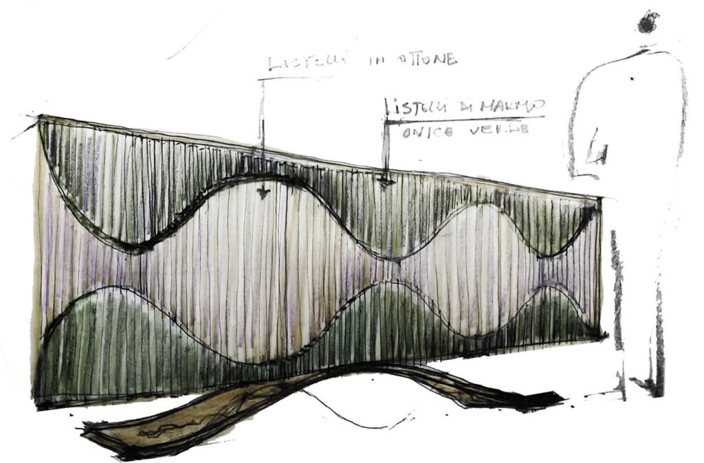 Italian custom furniture design sketch of a bespoke sideboard